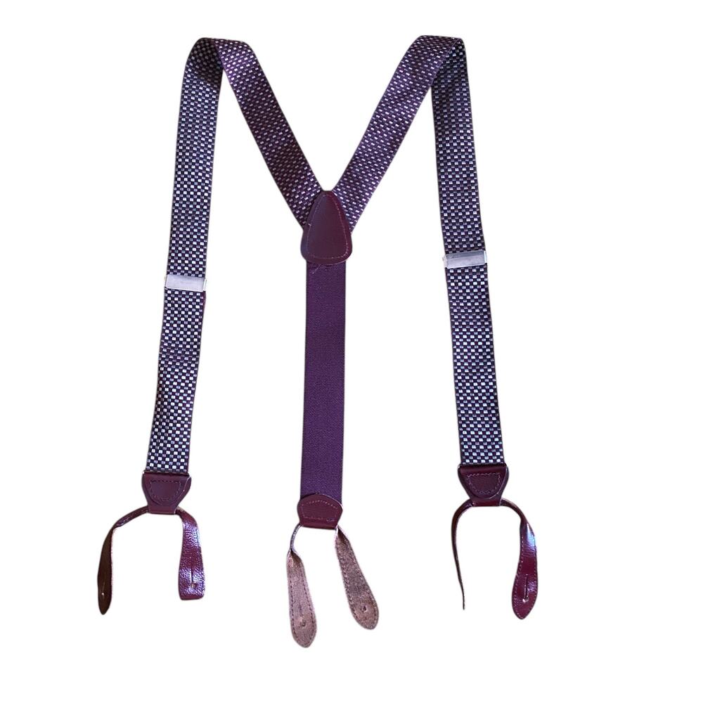 Vintage Suspenders Elastic Fabric Burgundy/Green adjustable